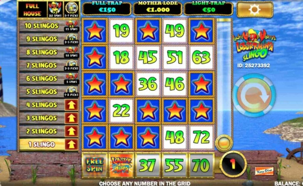 Lucky Larry’s Lobstermania Slingo game screen.