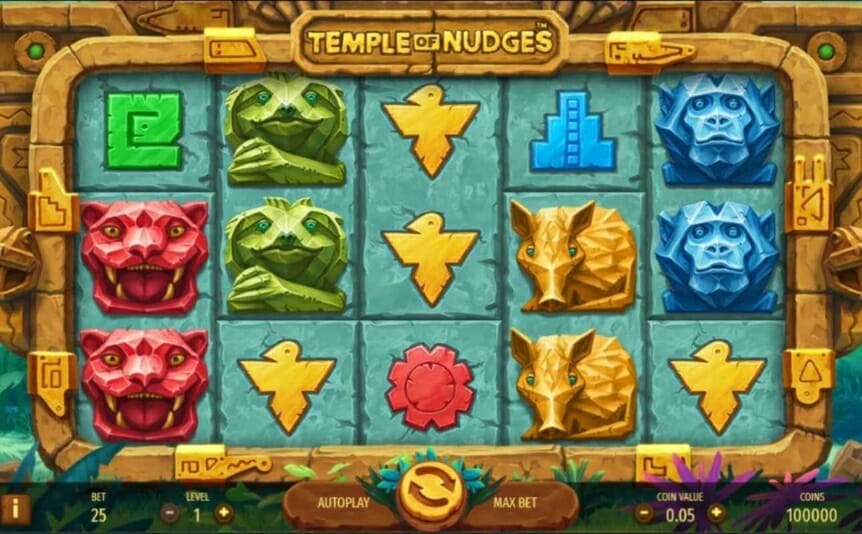 Temple of Nudges online slot game.