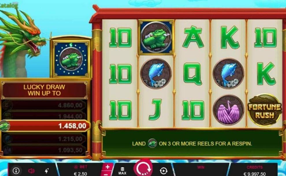 The base gameplay screen for Fortune Rush online slot.