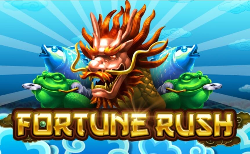 The title for Fortune Rush online slot game in gold writing.