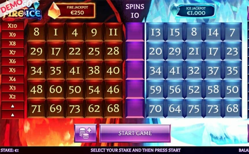 Slingo Fire & Ice online slot game.