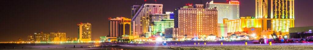 A night view of Atlantic City from the beach.