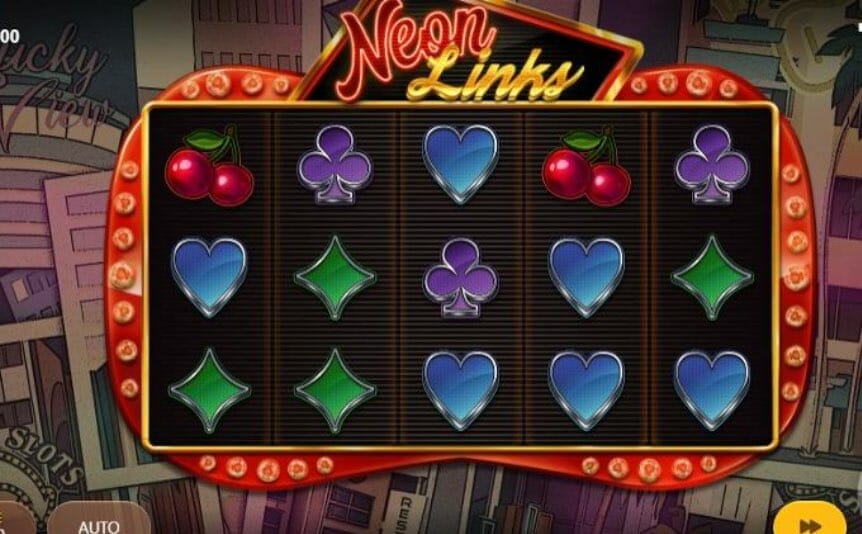 The sign “Neon Links” above the game’s reels.