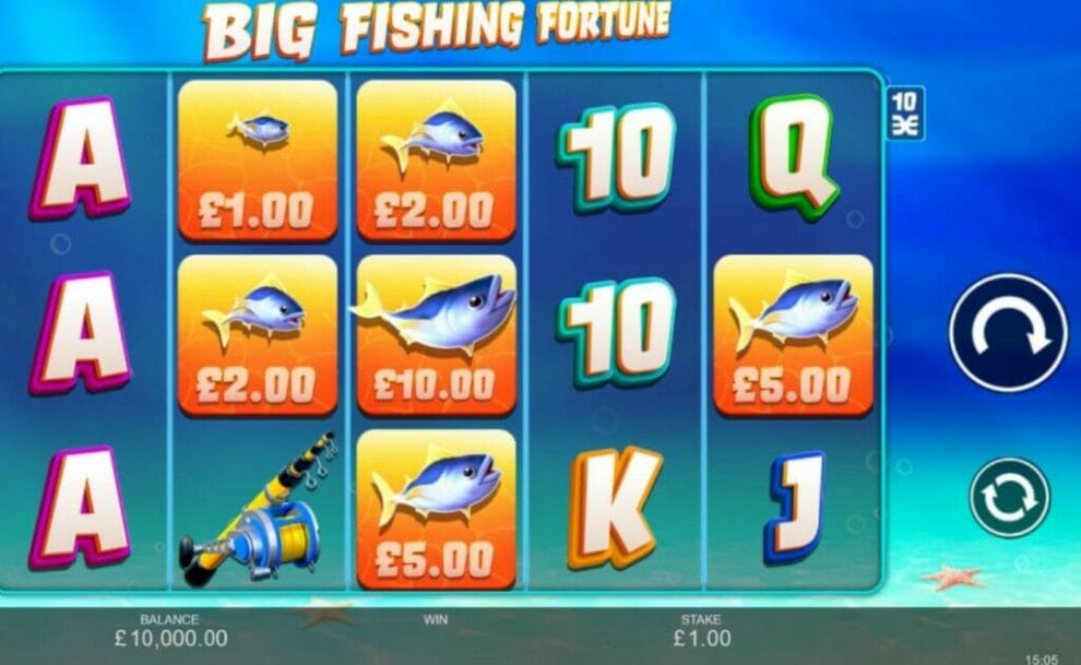 A screenshot of the Big Fishing Fortune reels.