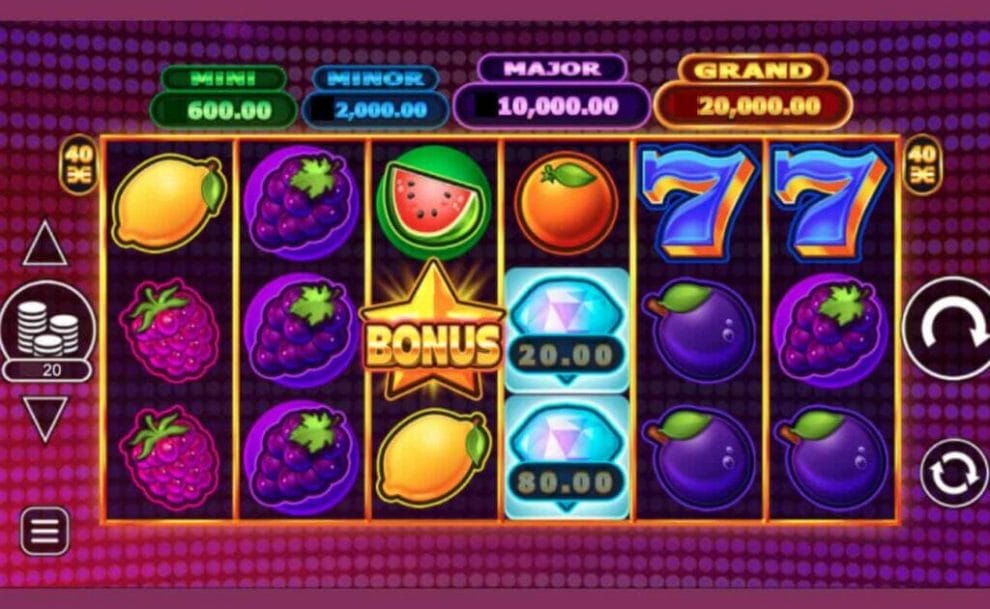 Bonus Fruits online slot machine game screen.