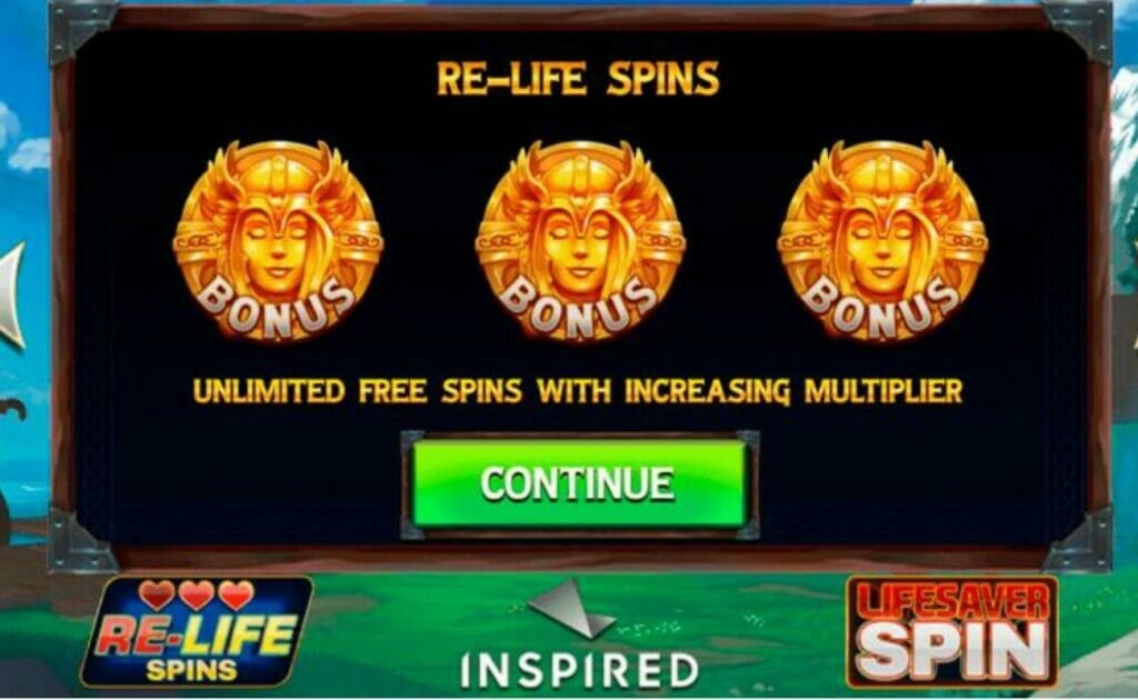 The Re-Life Spins bonus screen on Viking Pays.