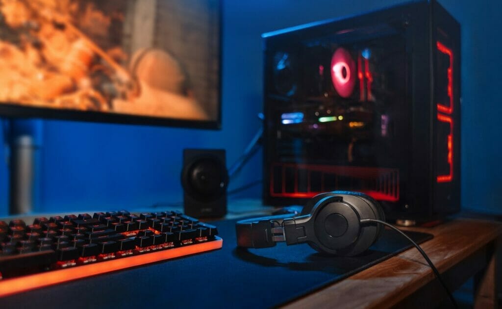 A desktop gaming PC setup.