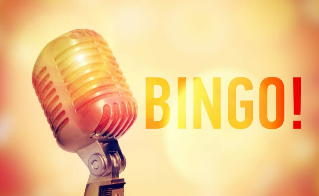 A microphone with the word “bingo” next to it.
