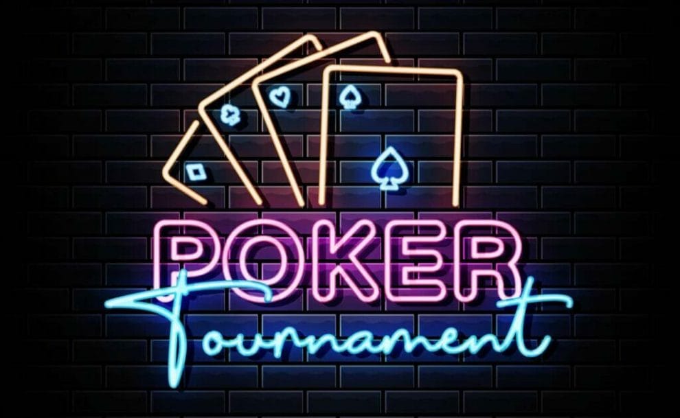 Poker Tournament neon sign vector.