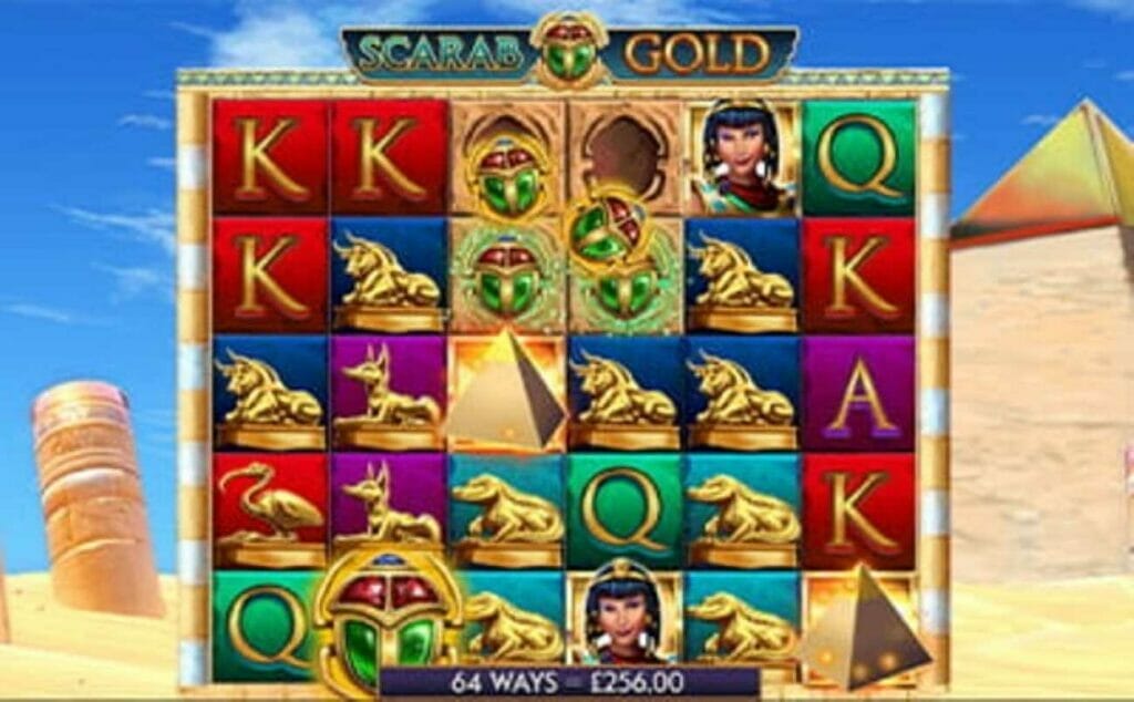 Scarab Gold online slot play screen.