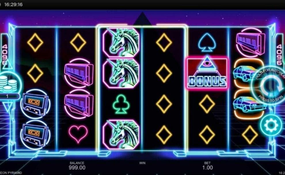 Neon Pyramid online slot game.