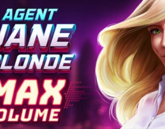 Agent Jane Blonde Max Volume online slot loading screen.