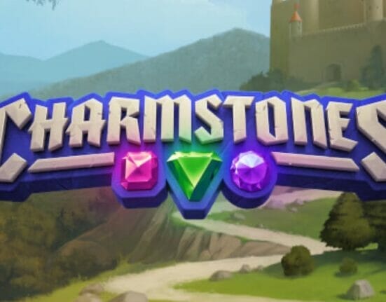 The title screen for Charmstones online slot.