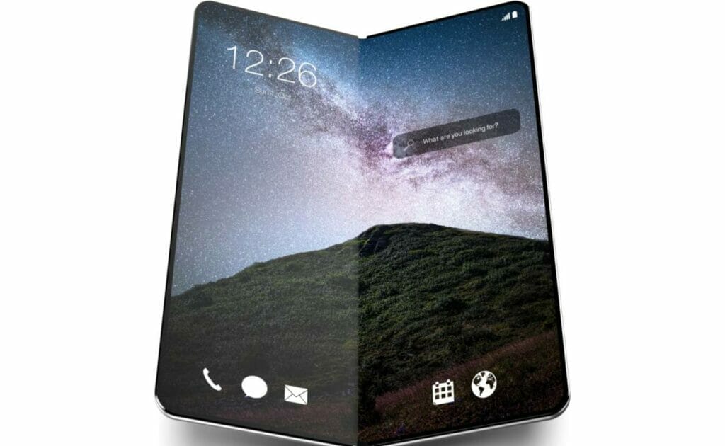 A folding phone against a white background.