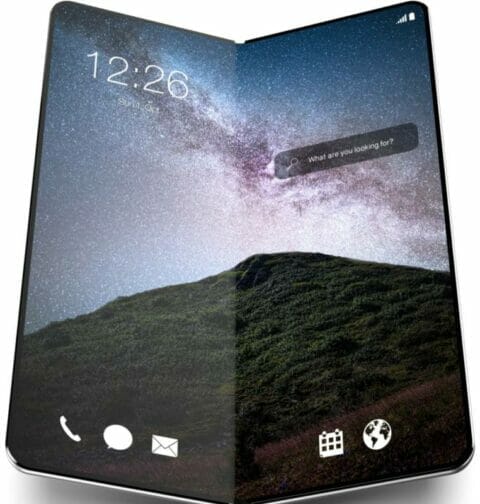 A folding phone against a white background.