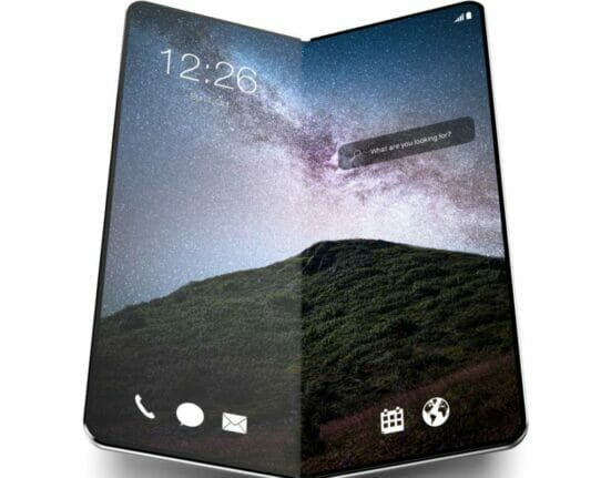A folding phone against a white background.