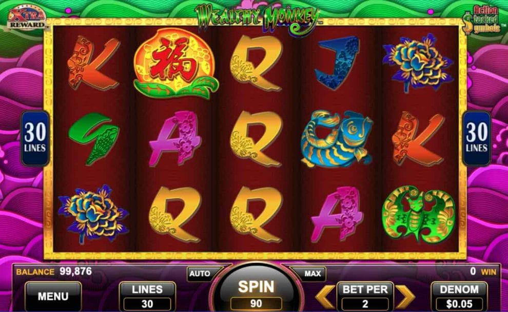 Wealthy Monkey online slot game screen.