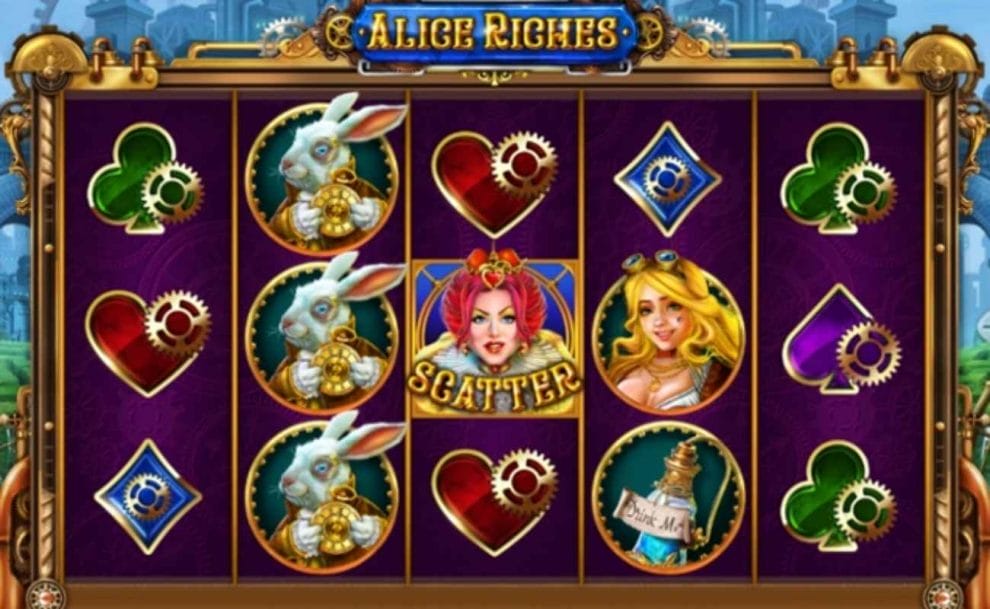 Alice Riches online slot game graphics.