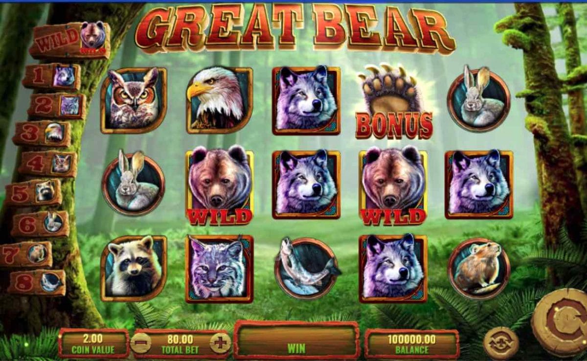 Great Bear online slot game screen.