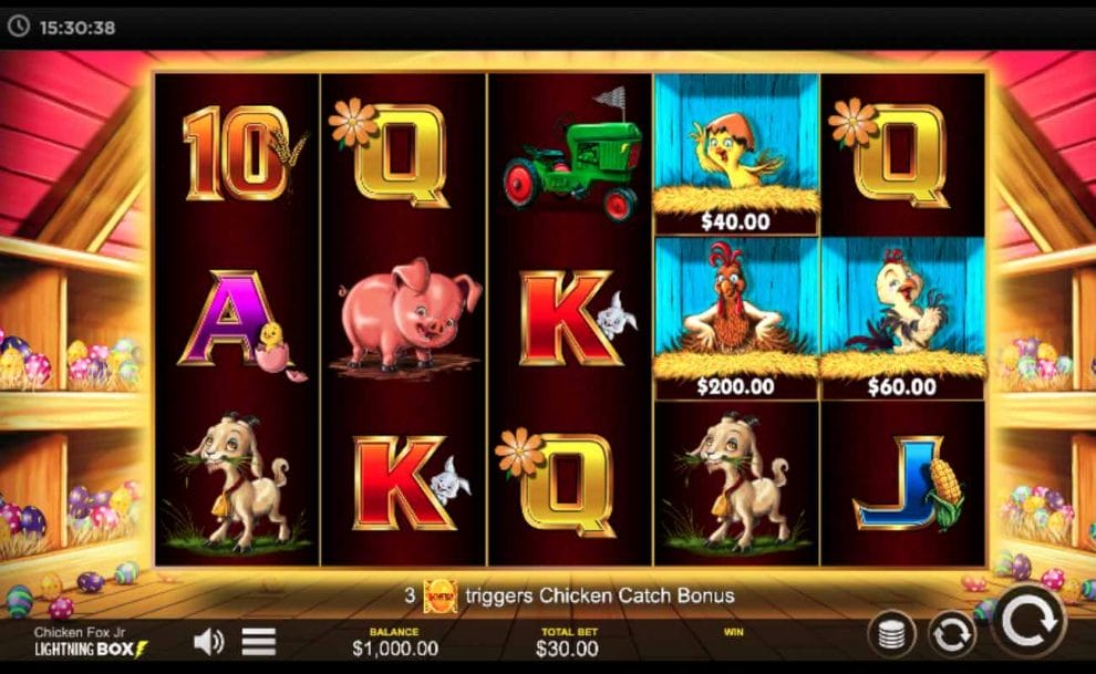 Chicken Fox Jr online slot game screen.