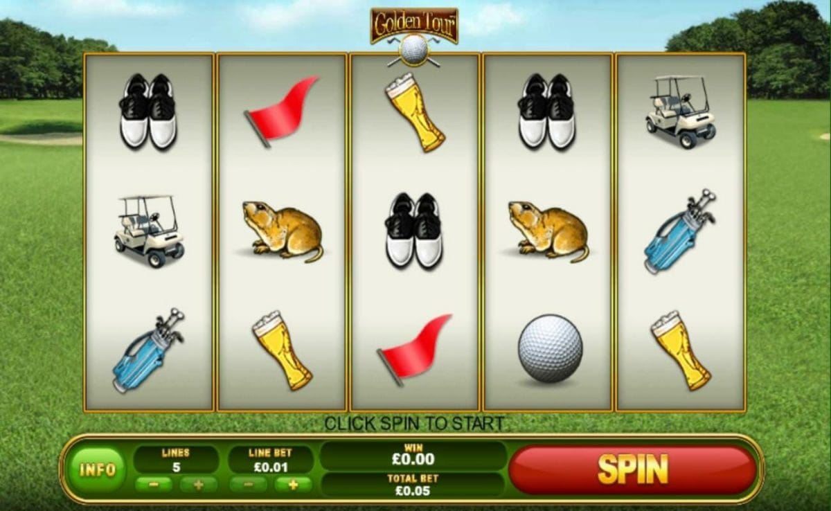 Golden Tour online slot game graphics.