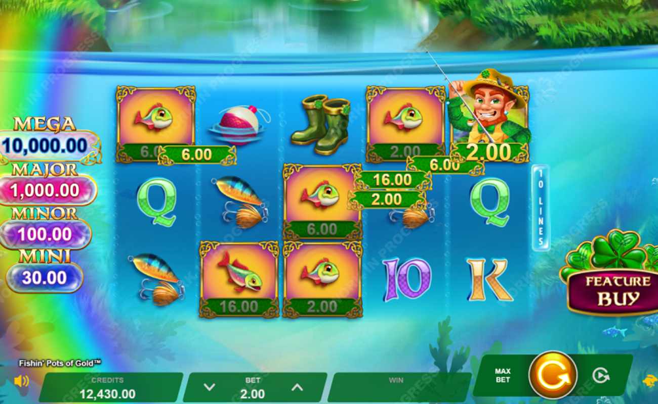 Fishin’ Pots of Gold online slot game screen.