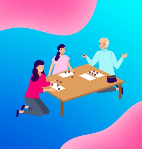 A group of people playing bingo