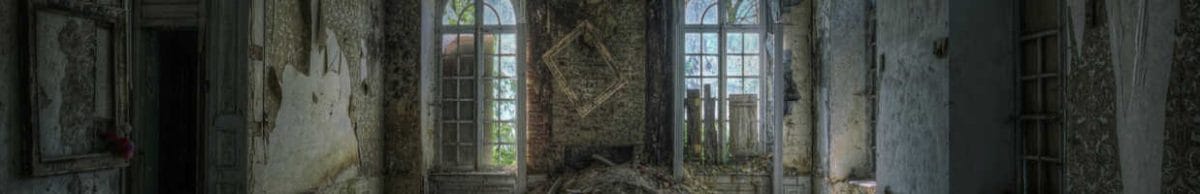 The interior of an old abandoned building.