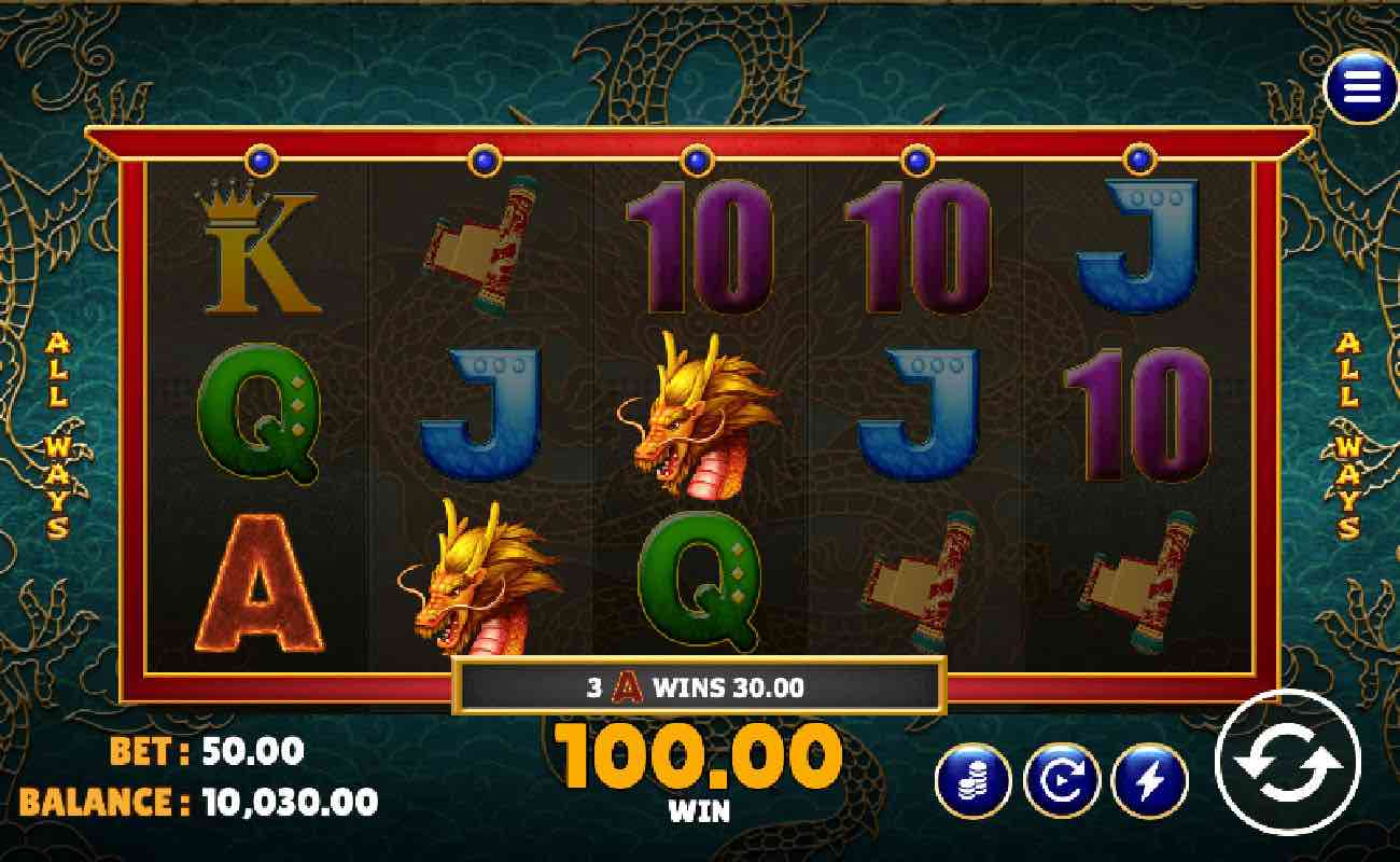 Fortune Dragon online slot win screen.