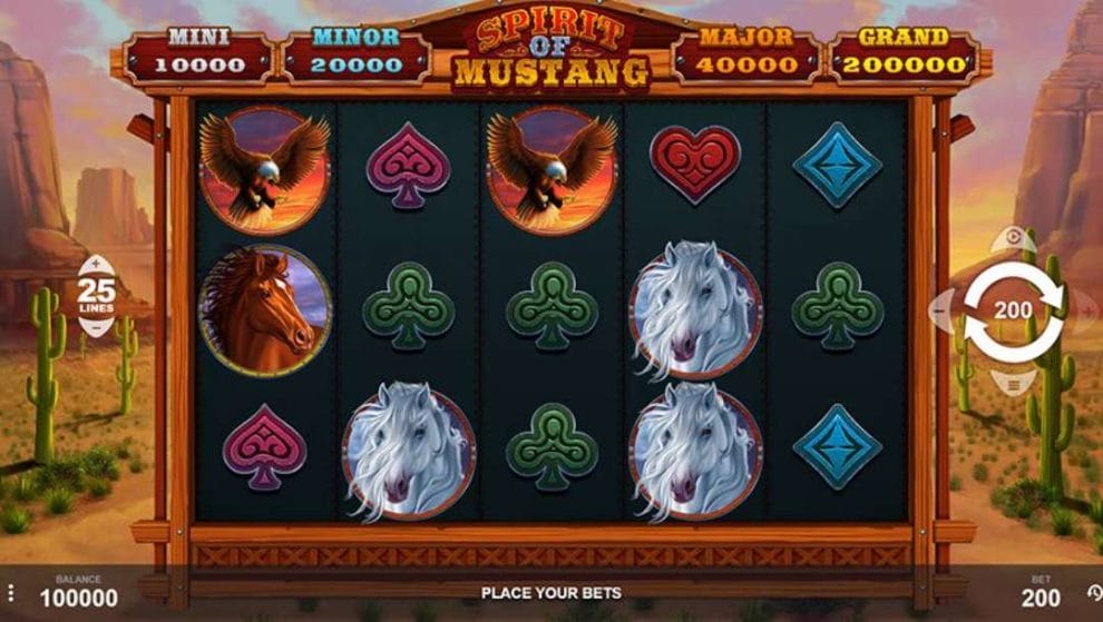 Game screen for Spirit of Mustang online slot.