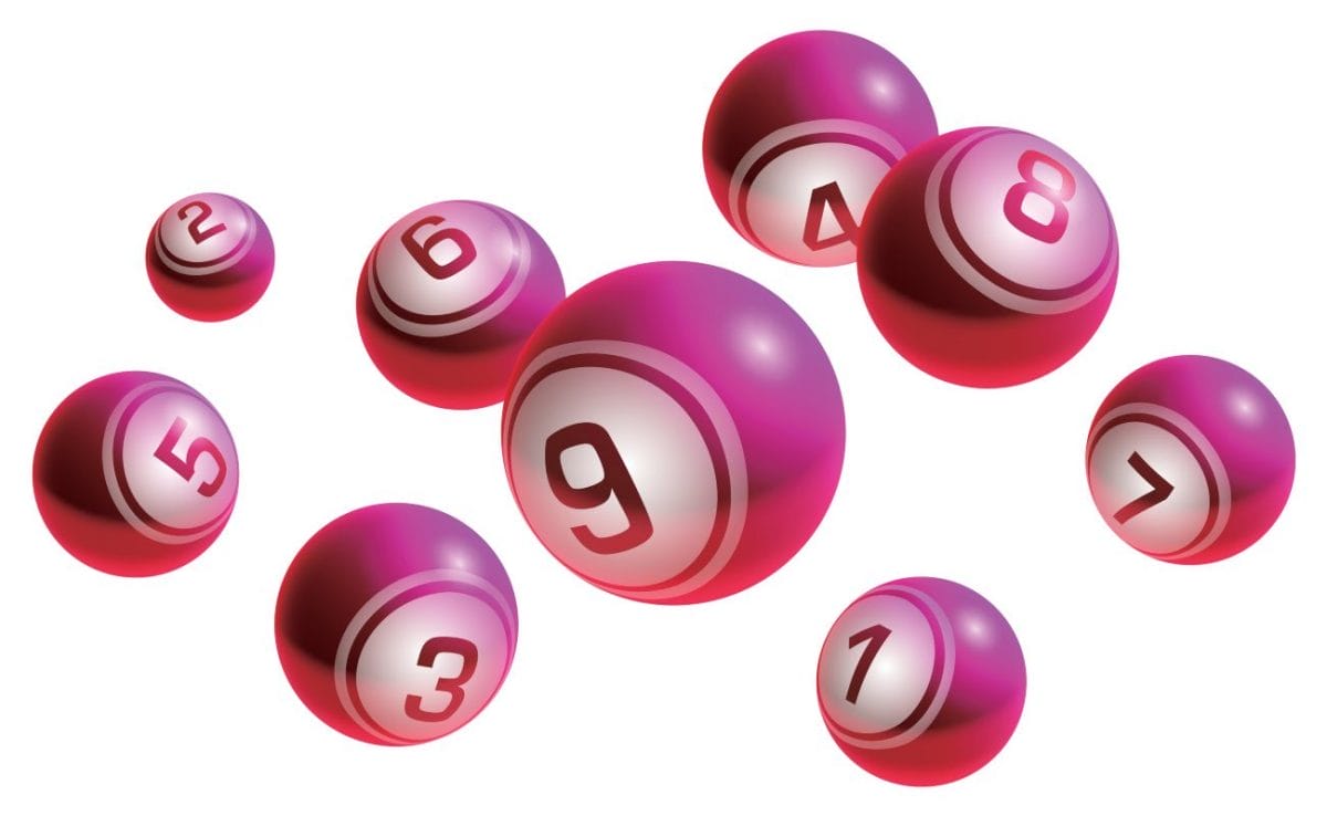  Pink bingo balls on a white background.
