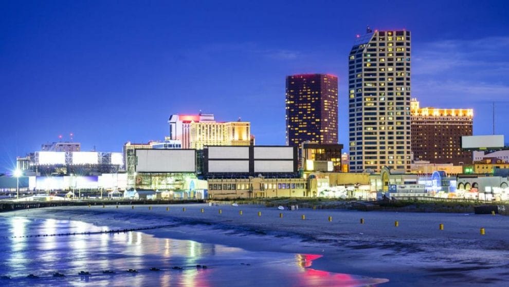 The Atlantic City shoreline at night. 