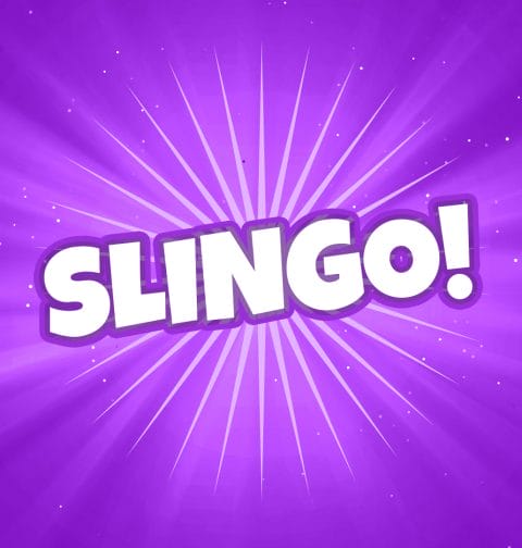 White Slingo words on a purple background