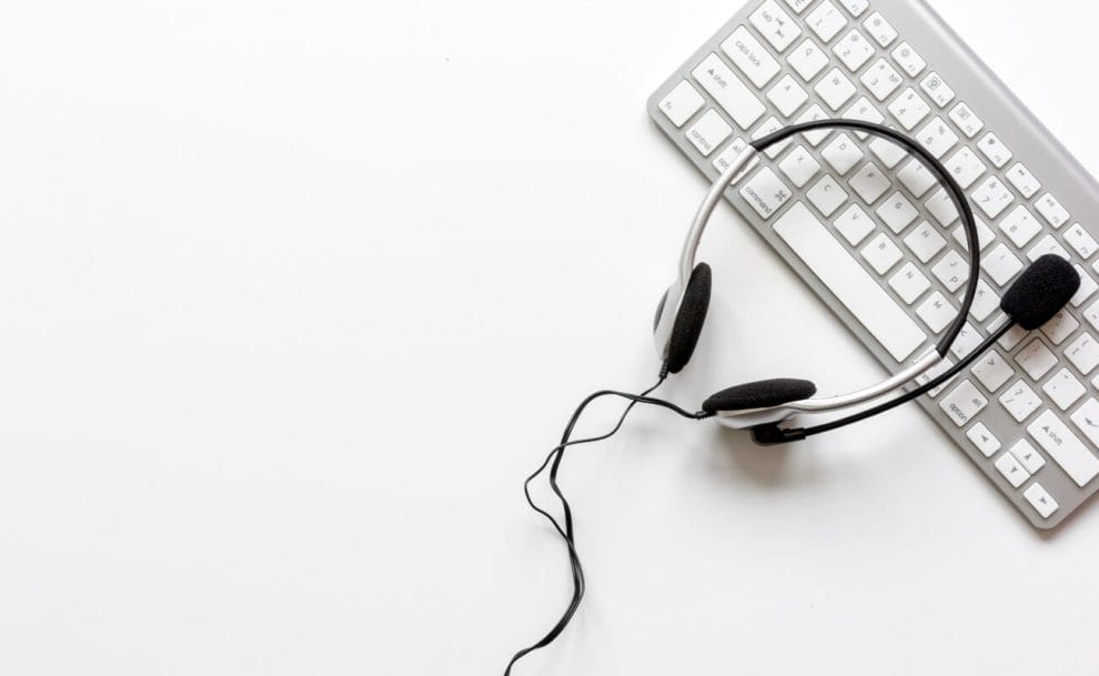 A call center manager desktop top view.