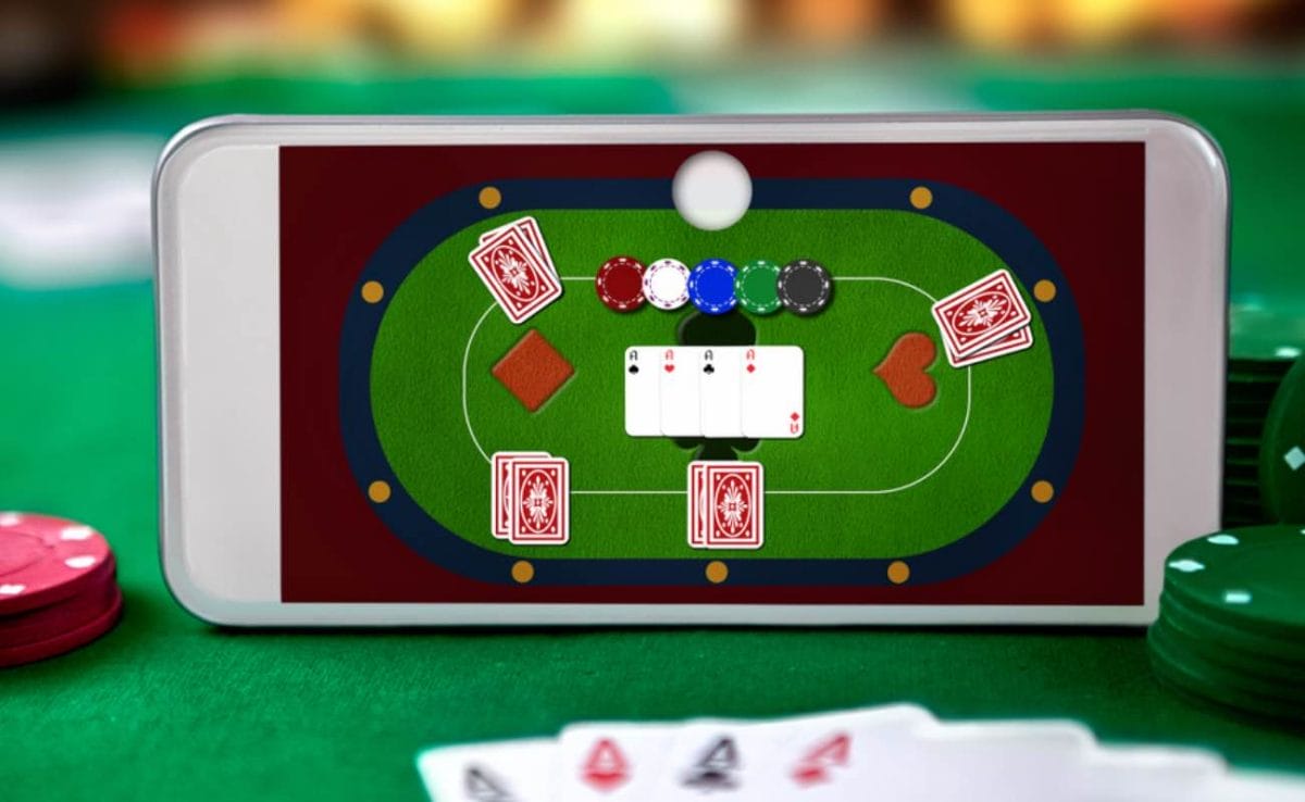 An online poker table on a smartphone. 