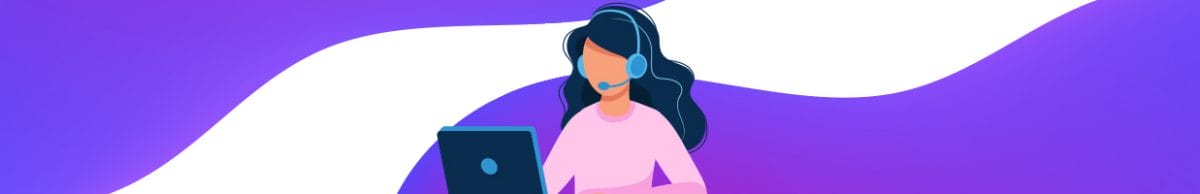 Vector illustration of female using laptop with headphone on