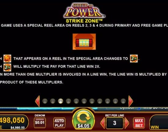 Shield of Power online slot game screen.