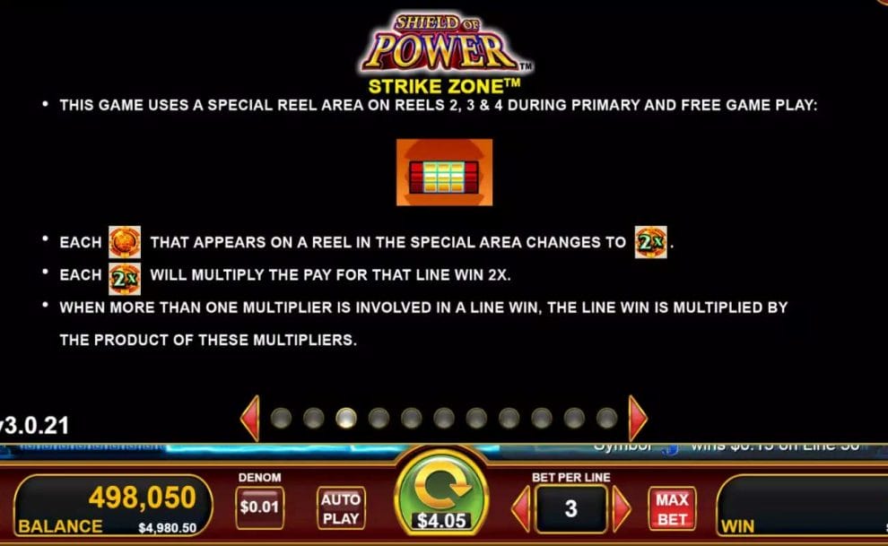 Shield of Power online slot game screen.