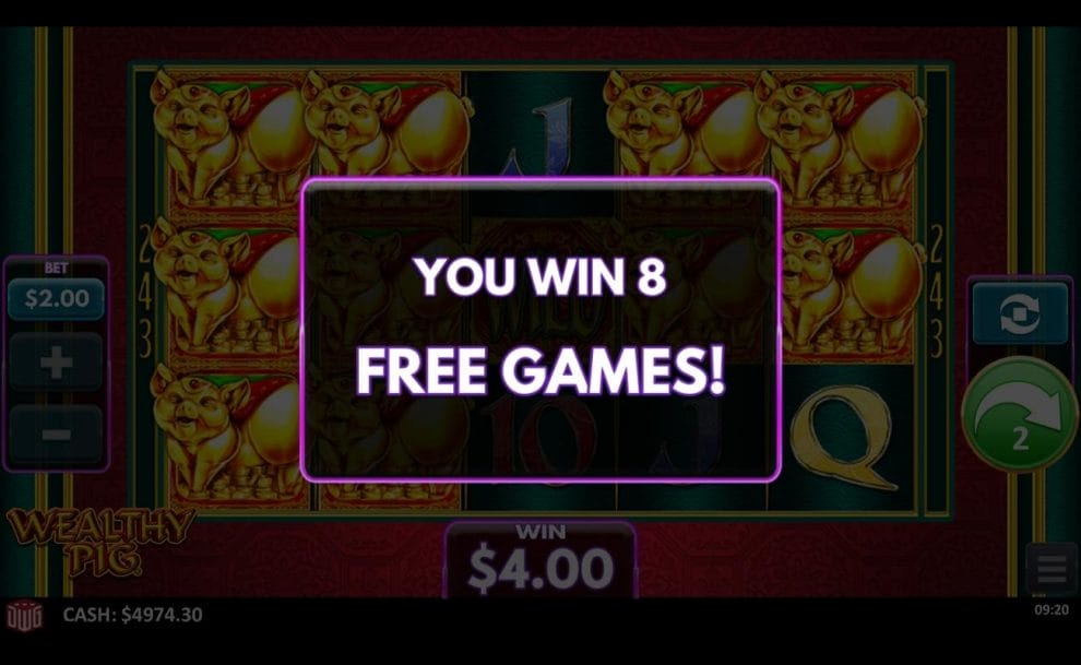 A winner of eight free games in Wealthy Pig.