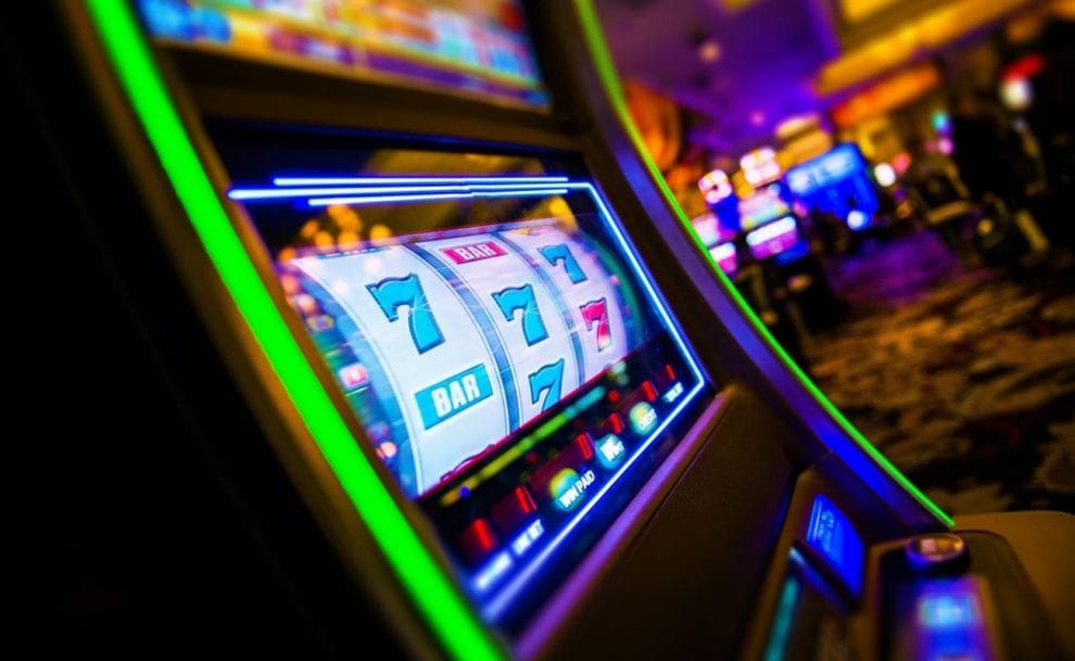 A slot machine on the casino floor.