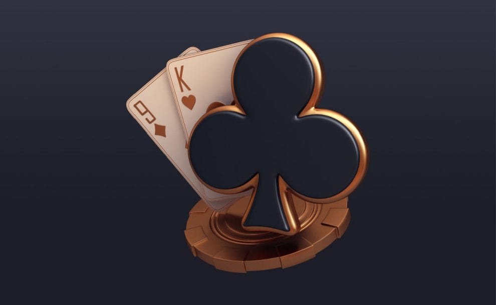 Vector illustration featuring two playing cards and a clubs icon.