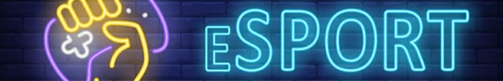 A neon sign on the wall saying “eSport.”