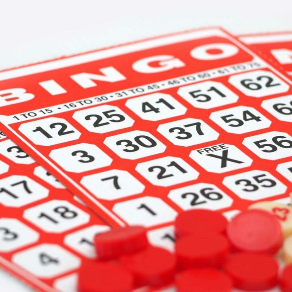 A close-up of two bingo cards.