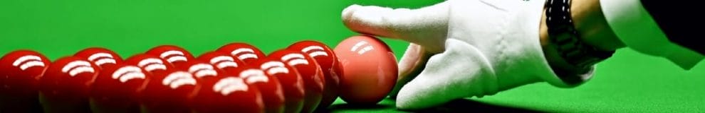 A snooker referee arranges the pink ball