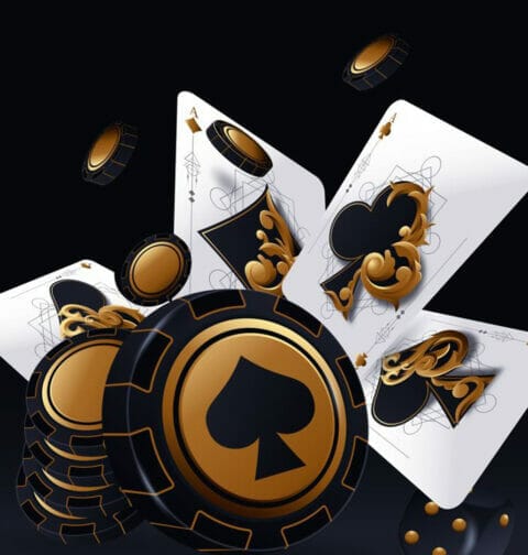 Vector illustration of poker cards and casino chips.