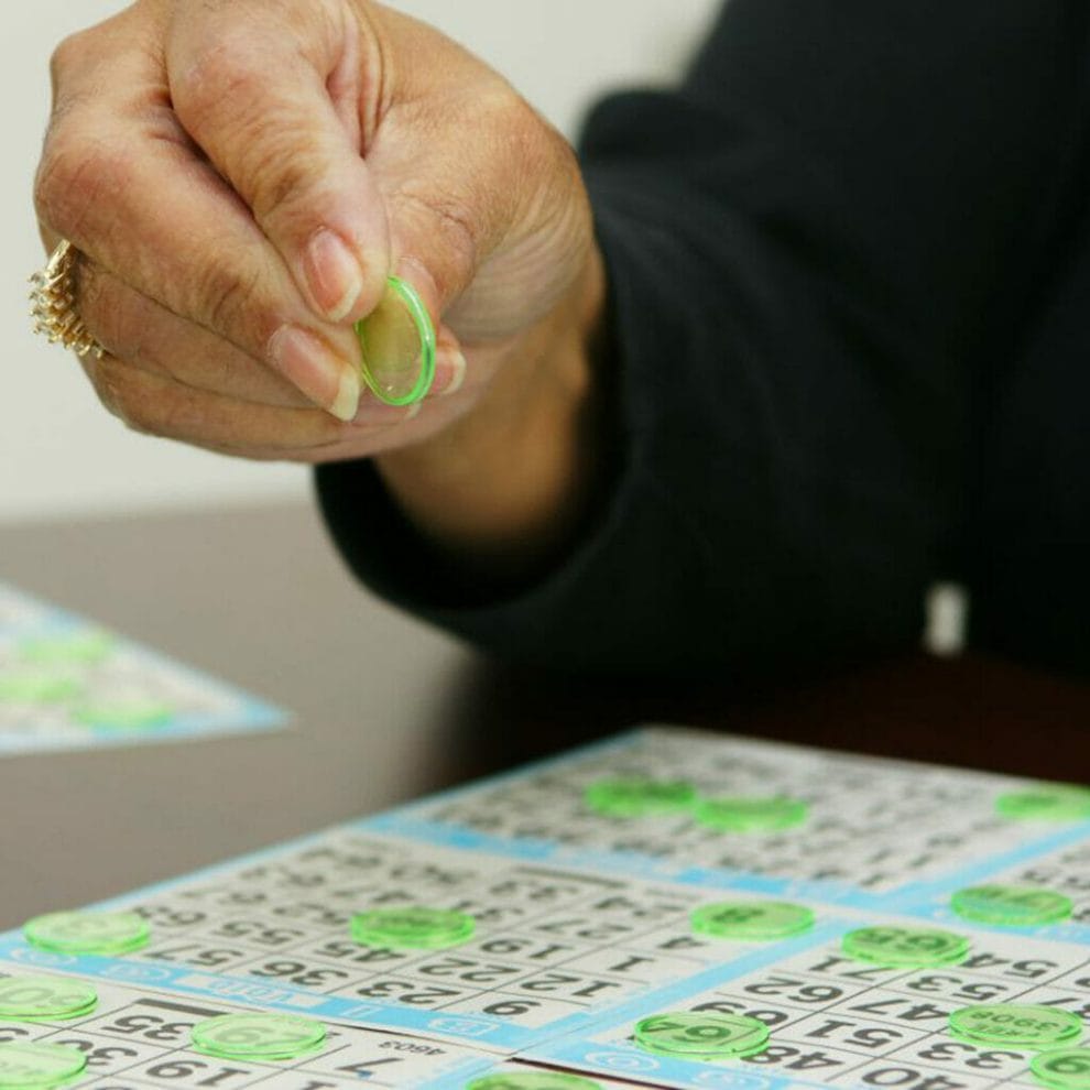 Bingo cards with transparent green chips.