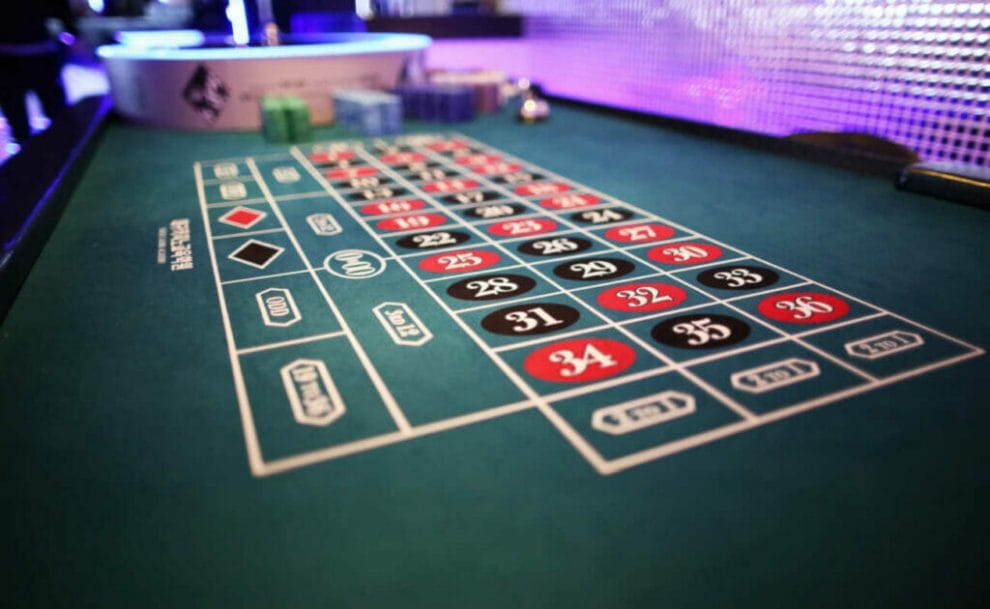 A side view of the numbers on a roulette table.
