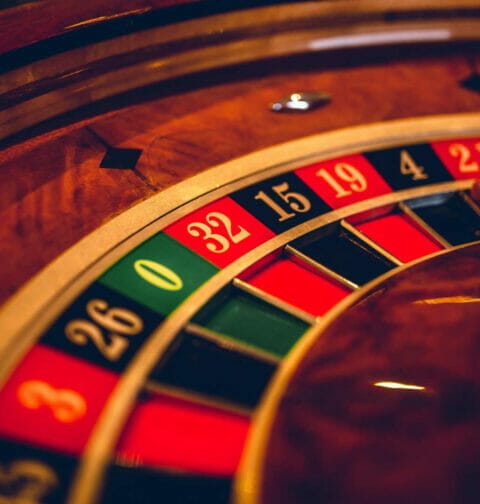Close-up of the numbers on a roulette wheel.
