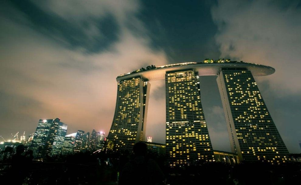 The Marina Bay Sands building in the Singapore skyline during night