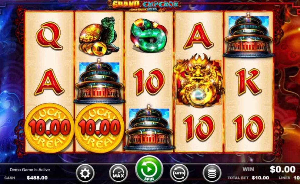graphics of the Grand Emperor by Ainsworth online slot game in play